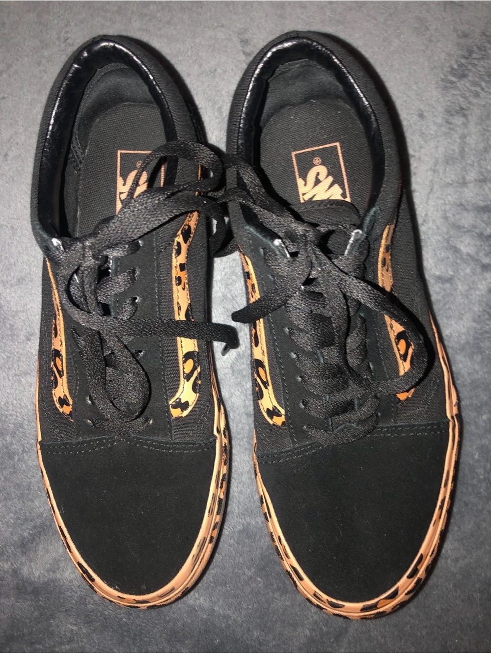 Vans Old Skool Black Leopard-Print Platform Sneakers 8.5 - Picture 3 of 6